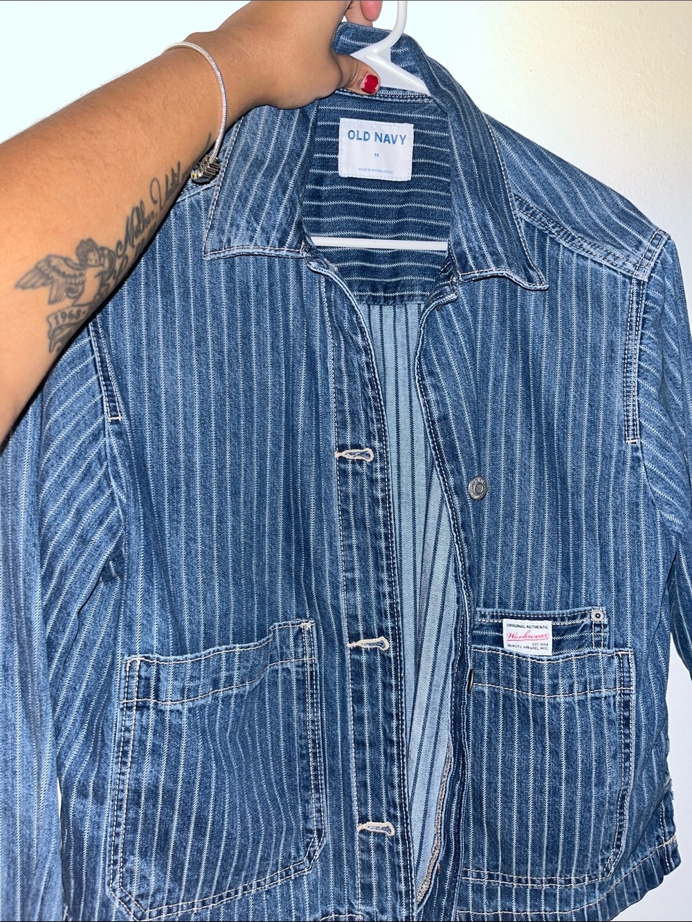 Old Navy Blue Striped Unisex Denim Jacket